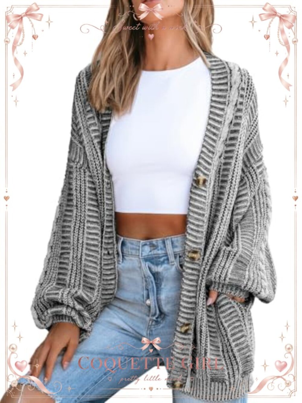 Oversized Chunky Knit Open Front Cardigan Button Loose Sweater